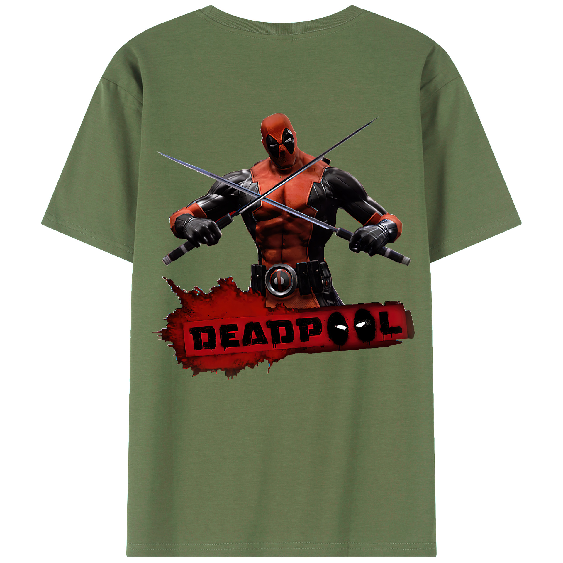 （画像用） Deadpool デッドプール 綿100％ メンズ半袖Tシャツ（バックプリント） 通気性